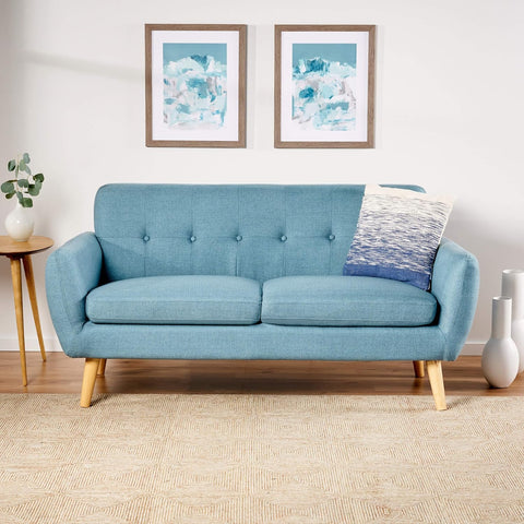 Josephine Mid-Century Modern Petite Fabric Sofa, Blue / Natural