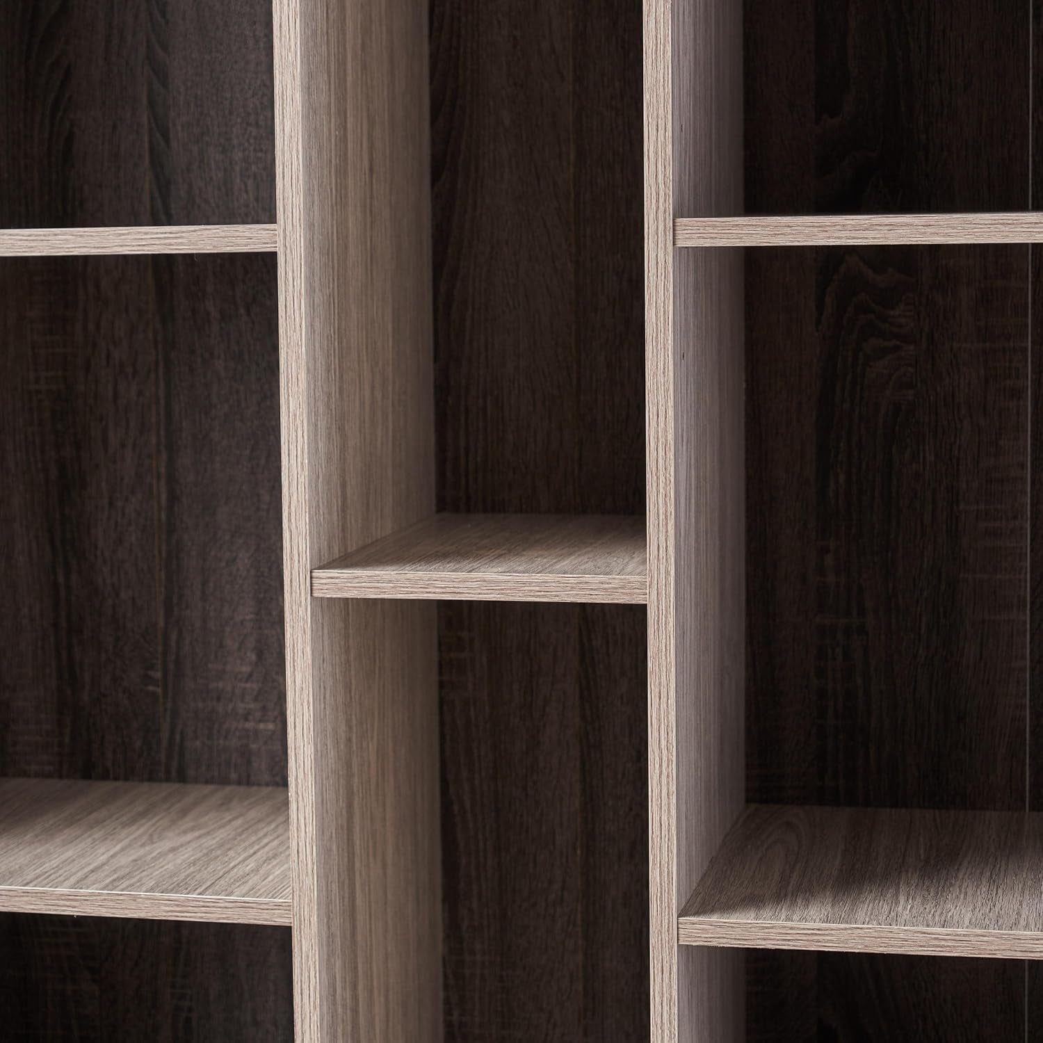 Imogen Modern Two-Toned Faux Wood Bookshelf, Sonoma Grey Oak / Grey Oak / Black