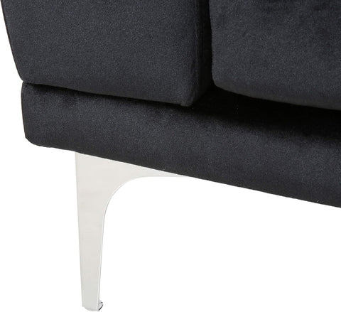 Victoria Modern Glam 4 Seater Velvet Sofa, Black, Silver