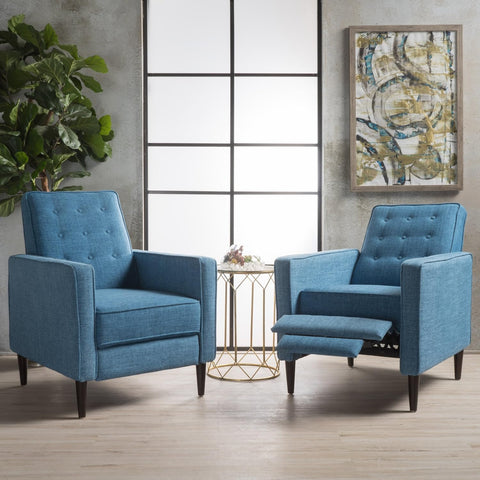 Mervynn Mid-Century Modern Fabric Recliners, 2-Pcs Set, Muted Blue