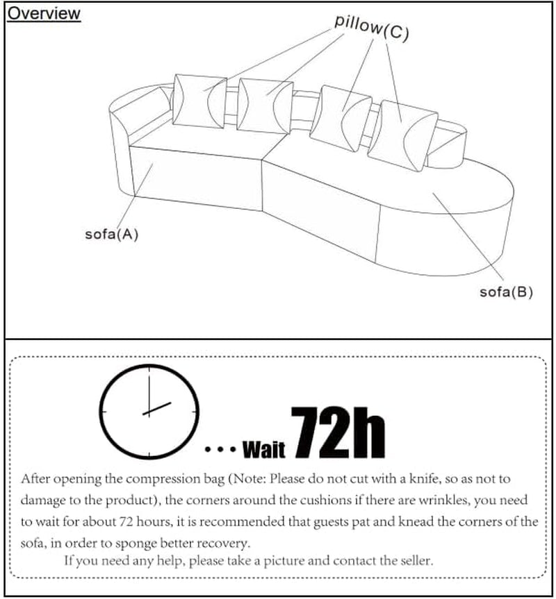 Randa Upholstered 5-Seater Sofa for Living Room, Modern Fabric Oversized Chair Cloud Couch, Fully Assembled Long Sofa Chaise Lounge, Light Gray