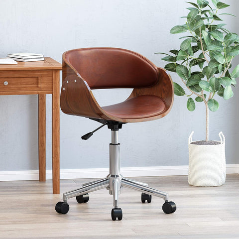 Brinson ARMLESS Office Chair, Cognac Brown + Chrome + Walnut