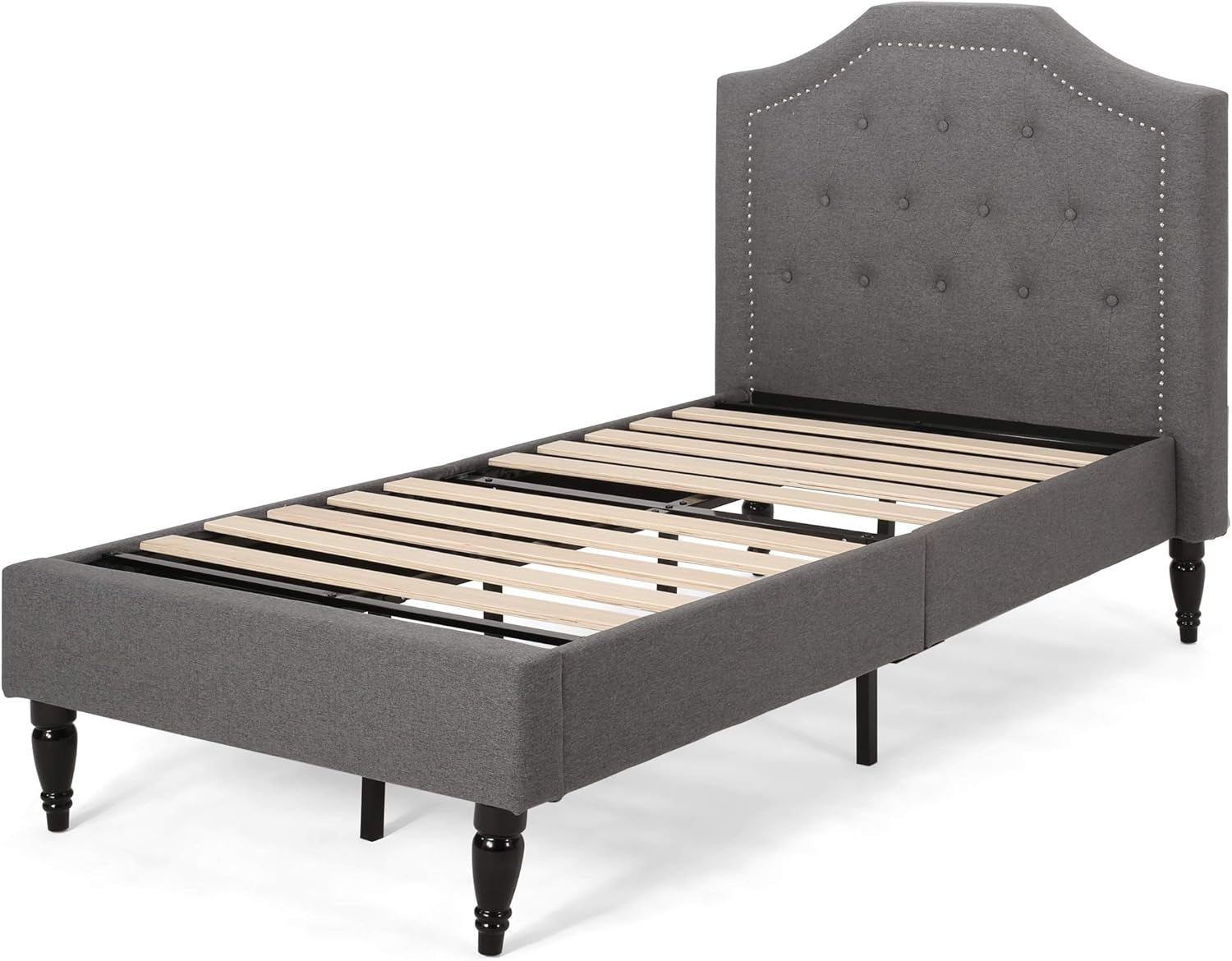 Xenia Twin Bed Platform, Charcoal Gray, Black