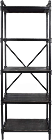 Lina Industrial Iron Five Shelf Bookcase, Gray and Pewter Finish