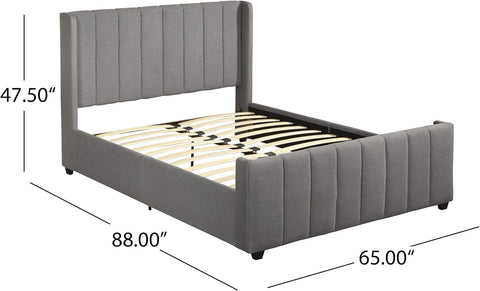 Riley Fully-Upholstered Bed Frame-Queen-Size-Traditional, Charcoal Gray Black