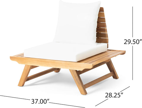 Sedona Outdoor Acacia Wood 6 Seater Chair Loveseat Cushions Chat Patio Furniture Conversation Sets with Coffee Table, 37 "W X 28.25 "D X 29.5 "H, Teak + White