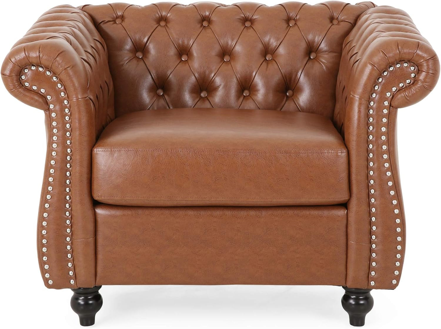 Stephanie Traditional Chesterfield 3 Piece Living Room Set, Cognac Brown, Dark Brown