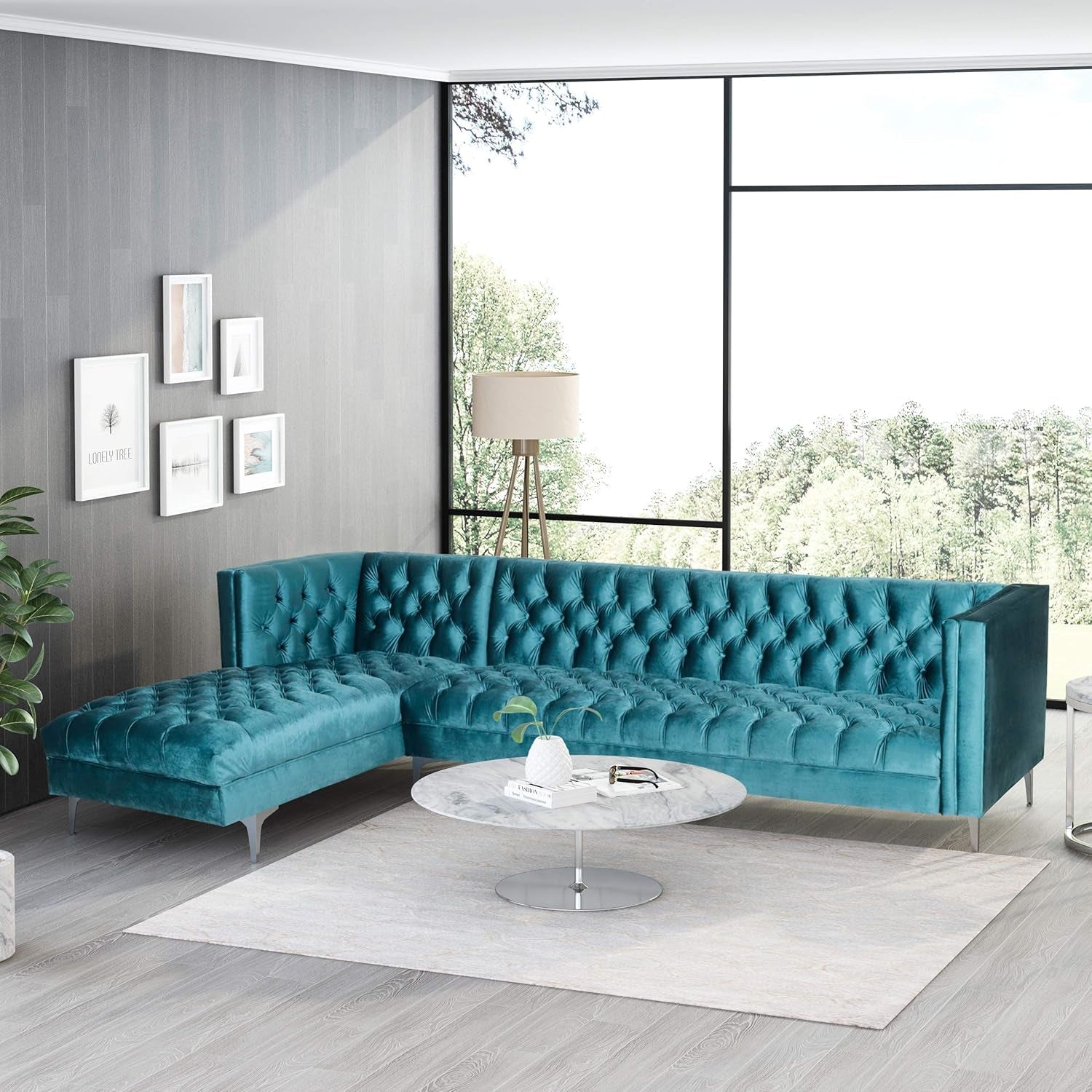 Tignall Sectional, Teal + Silver