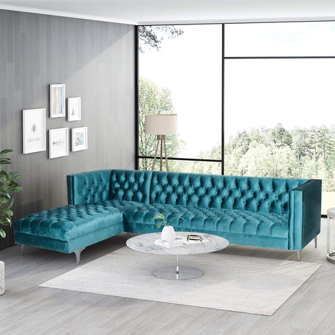Tignall Sectional, Teal + Silver