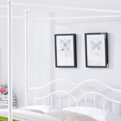 Simona Traditional Iron Canopy Queen Bed Frame, White