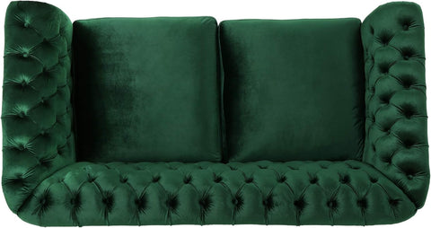 Karen Traditional Chesterfield Loveseat Sofa, Emerald and Dark Brown, 61.75 X 33.75 X 27.75