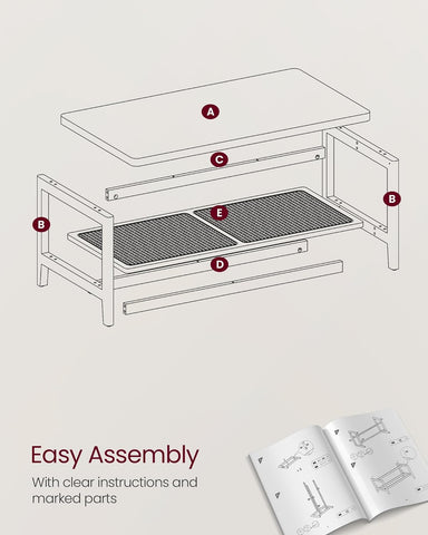 2-Tier Coffee Table for Living Room, Living Room Table Rectangular Center Table, with PVC Rattan Storage Shelf, Rounded Corners, Easy Assembly, Boho Style, Oatmeal Beige ULCT240K66