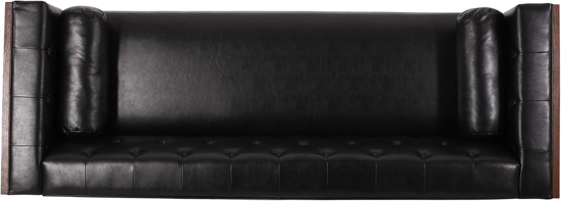 Solomon Contemporary Tufted Deep Seated Sofa with Accent Pillows, Midnight Black and Espresso