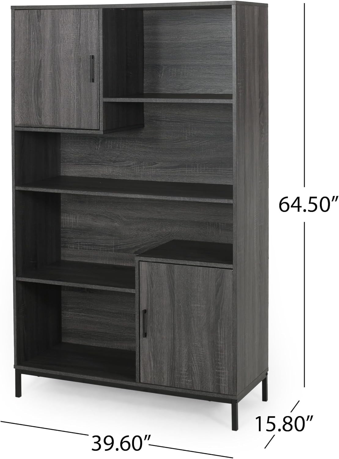 Contemporary Faux Wood Cube Unit Bookcase, Dark Gray and Black