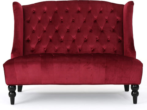 Christopher Knight Home  Leona Modern Glam Tufted Velvet Wingback Loveseat, Wine and Dark Brown, 34.00 ''D X 50.25‘’W X 38.50'' H