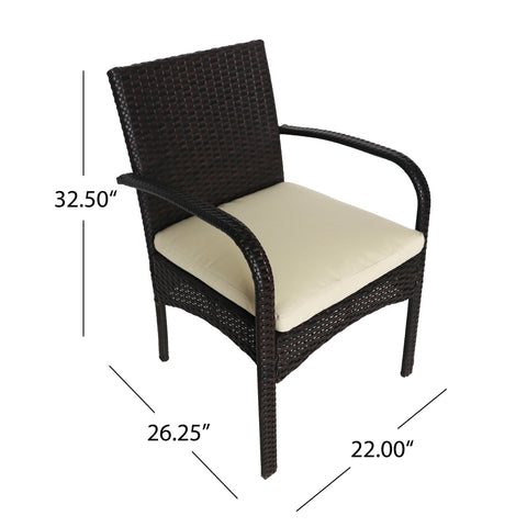 Kevin Outdoor 3 Piece Wicker Bistro Set, Multi Brown and Cream