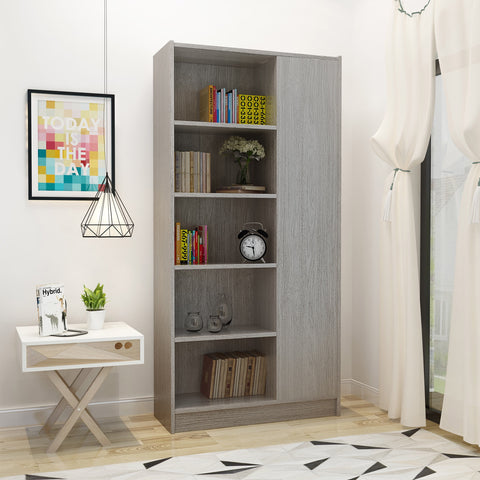 Annabelle Mid Century 5-Shelf Grey Oak Faux Wood Bookcase