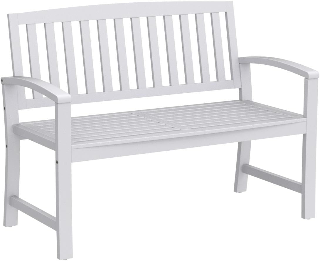 Loja Outdoor Acacia Wood Bench, Pu White