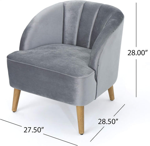 Amaia Modern Velvet Club Chair, Pewter / Walnut