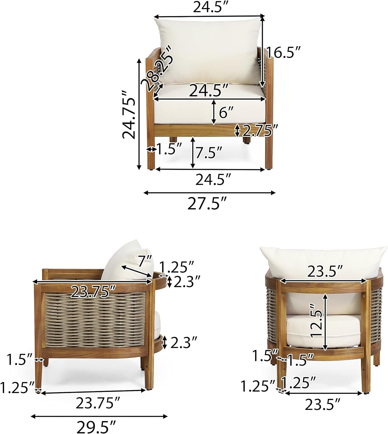 Burchett Outdoor 4Pc Chat Set - Acacia Wood and Wicker - Teak/Mixed Brown/Beige