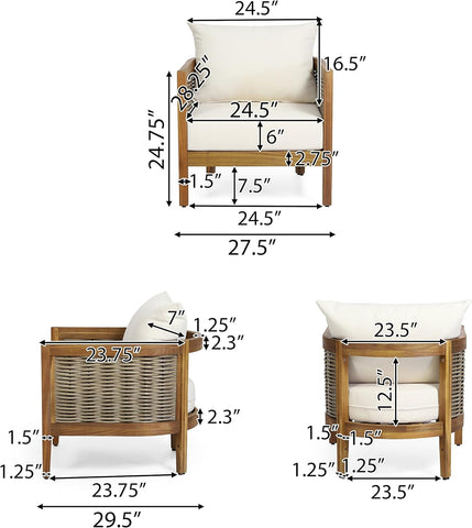 Burchett Outdoor 4Pc Chat Set - Acacia Wood and Wicker - Teak/Mixed Brown/Beige