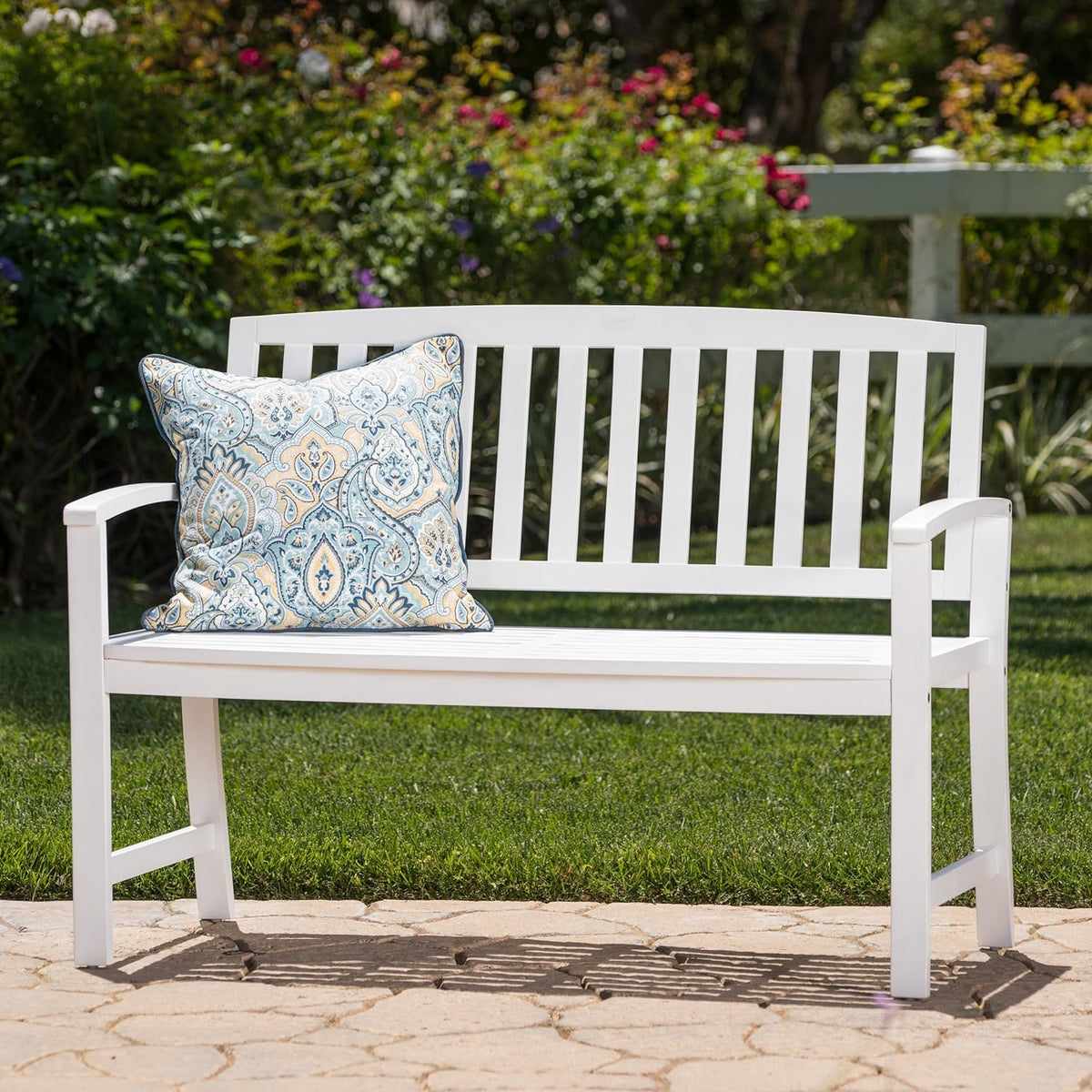 Loja Outdoor Acacia Wood Bench, Pu White