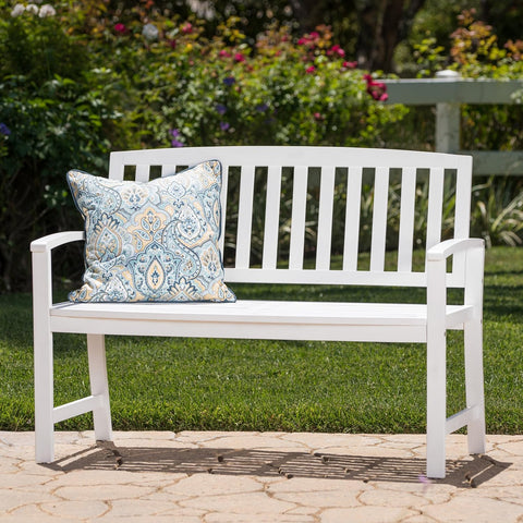 Loja Outdoor Acacia Wood Bench, Pu White