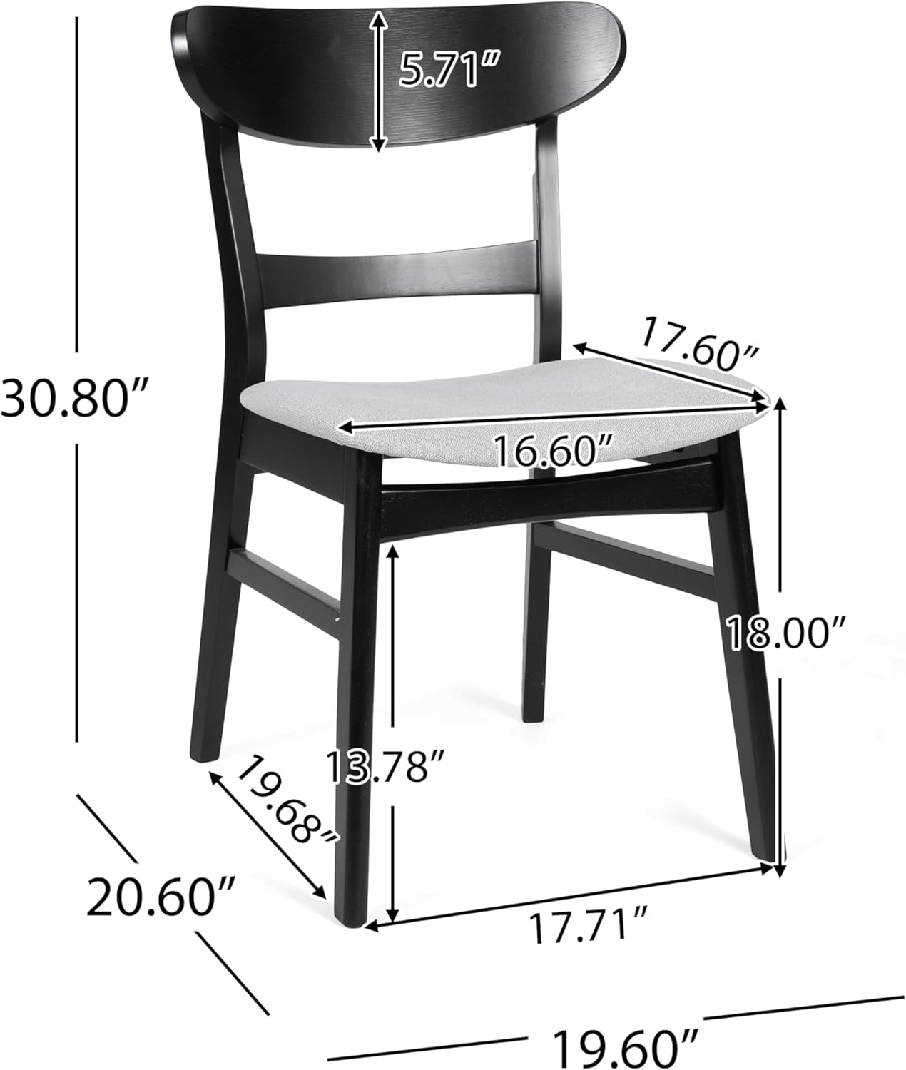 Idalia Dining Chair, 19.6 "W X 20.6 "D X 30.8 "H, Light Gray + Matte Black