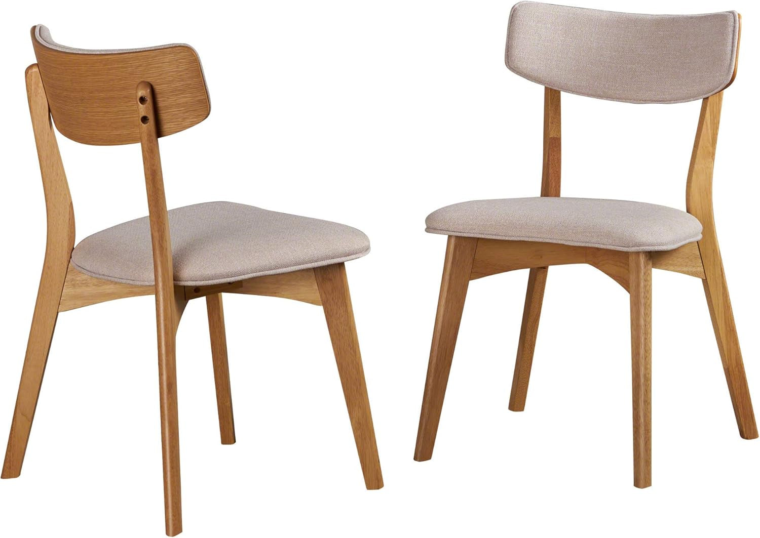 Abrielle Mid-Century Modern Dining Chairs with Rubberwood Frame, 2-Pcs Set, Light Beige / Natural Oak