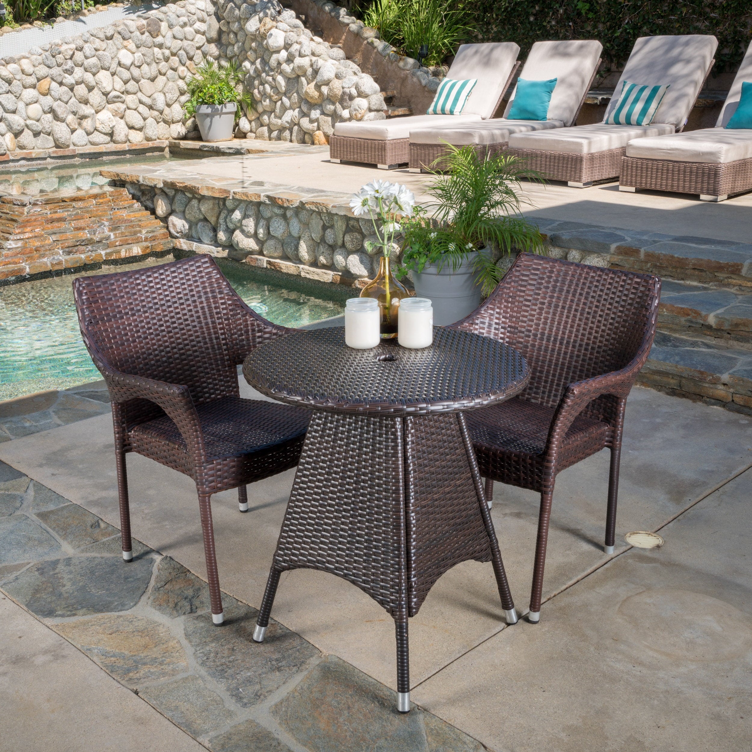 Del Mar Outdoor Wicker 3 Piece Bistro Dining Set