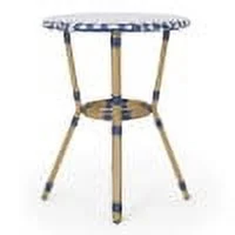 Deshler Outdoor Aluminum 3 Piece French Bistro Set, Navy Blue, White, and Bamboo Finish