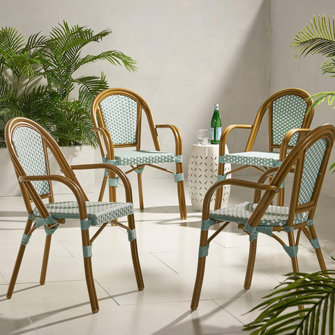 Brianna Bistro Chairs, Light Teal + White + Wood Print