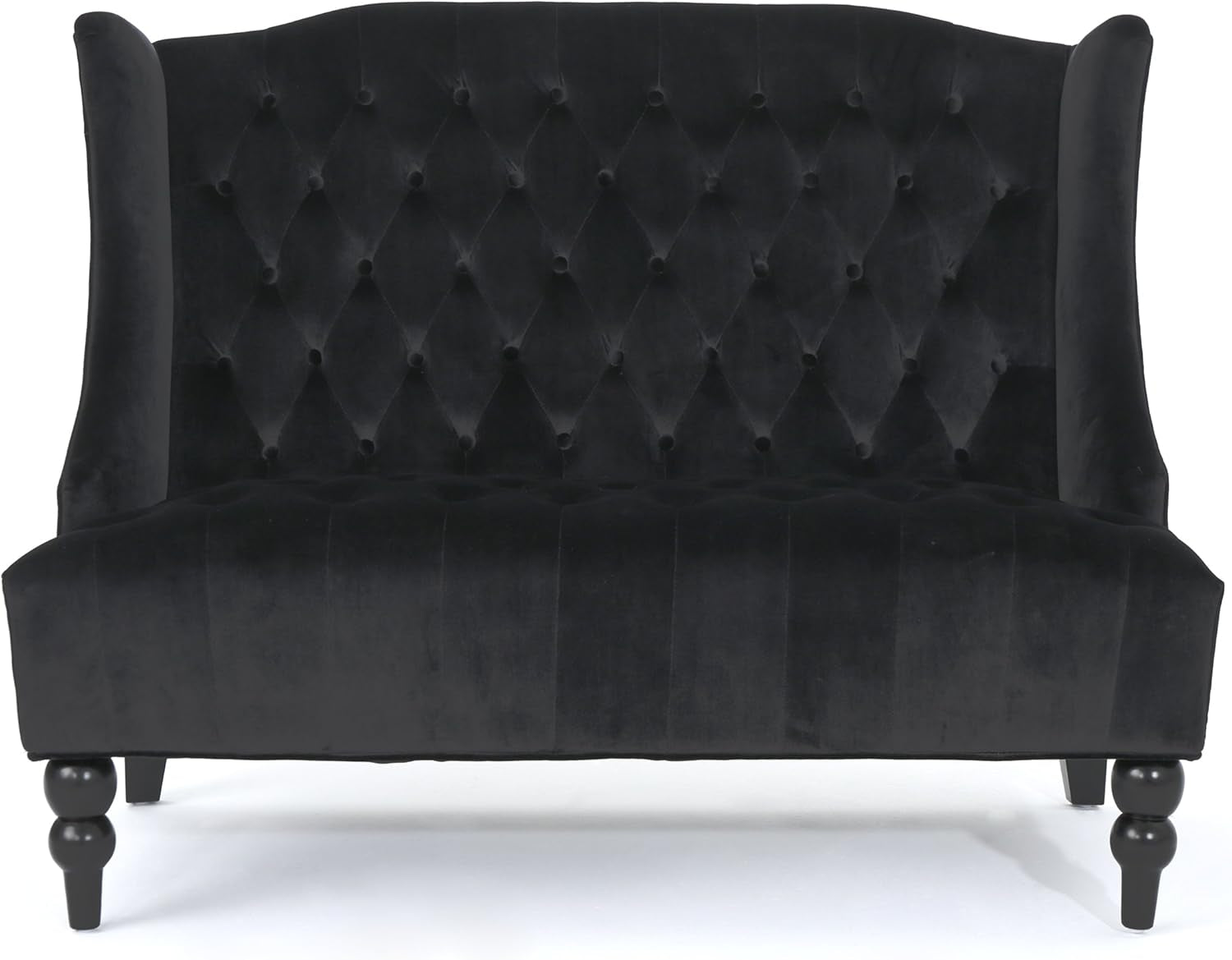 Leora Modern Glam Tufted Velvet Wingback Loveseat, Black / Dark Brown