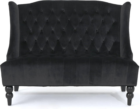 Leora Modern Glam Tufted Velvet Wingback Loveseat, Black / Dark Brown