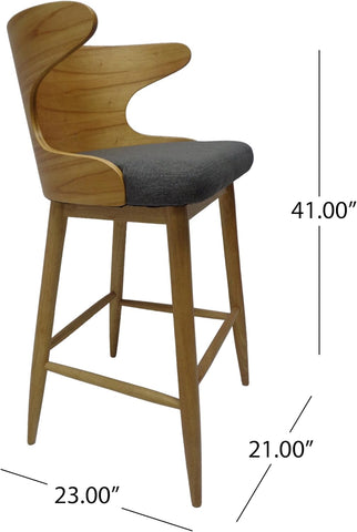 Gdfstudio  Truda Mid Century Modern Fabric Barstools Set of 2 in Charcoal