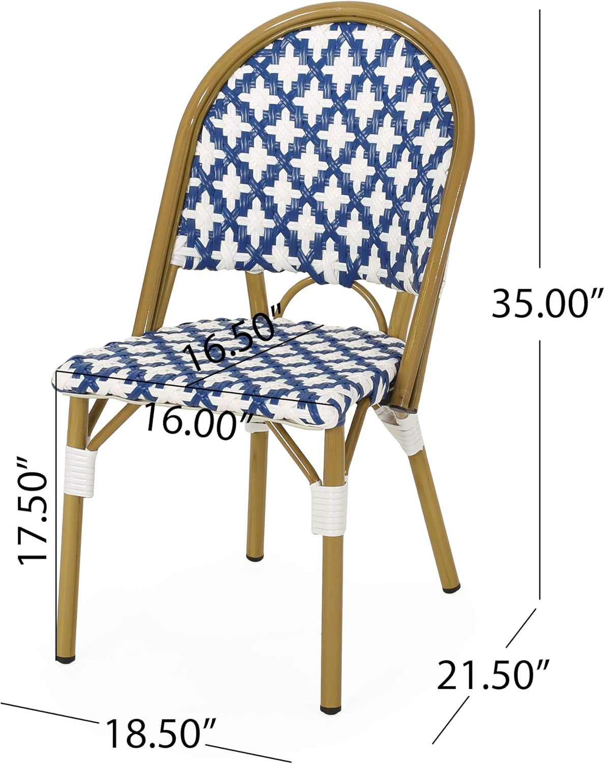 Anastasia Outdoor French Bistro Chair (Set of 2), Blue + White + Bamboo Print Finish