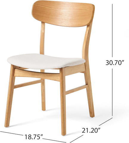 Lucious Fabric / Oak Finish Dining Chairs, 2-Pcs Set, Light Beige