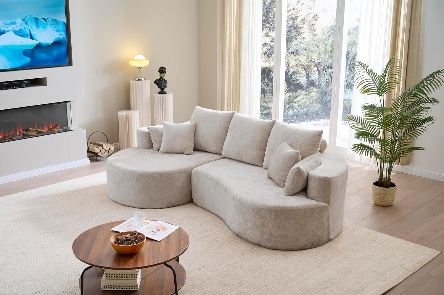 Carden 106" Curved Modular Sectional Sofa, Comfy Sofa Couch with Chaise Lounge, Modern Cloud Couch with Deep Seat, Fabric Upholstered Set for Living Room Bedroom, Silver Lining