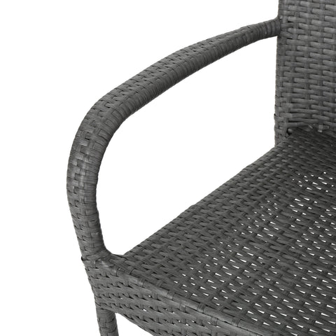 Martinique Outdoor Acacia Wood and Wicker 3 Piece Bistro Set, Gray