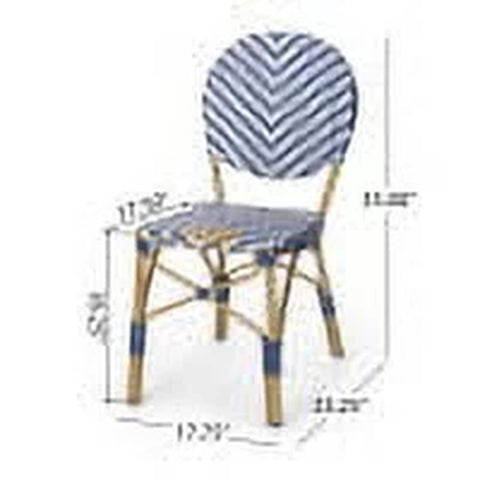 Deshler Outdoor Aluminum 3 Piece French Bistro Set, Navy Blue, White, and Bamboo Finish