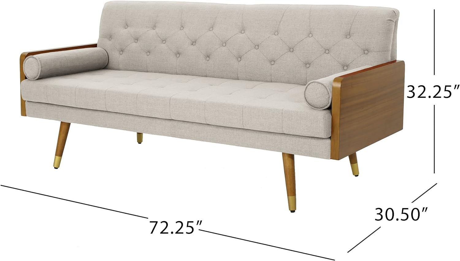 Aidan Mid Century Modern Tufted Fabric Sofa, Beige