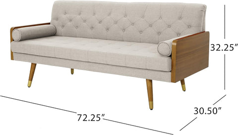 Aidan Mid Century Modern Tufted Fabric Sofa, Beige