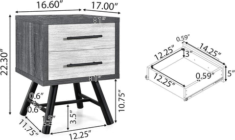 Harrison Mid-Century Modern Nightstand, Sonoma Gray Oak + Gray Oak + Black