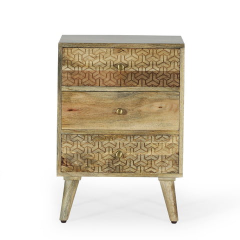 Lytle Boho Mango Wood 3-Drawer Nightstand By