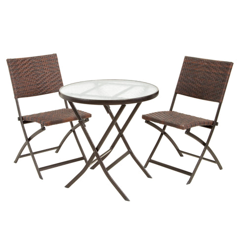 Agostini Outdoor Wicker Folding 3 Piece Bistro Set, Multibrown