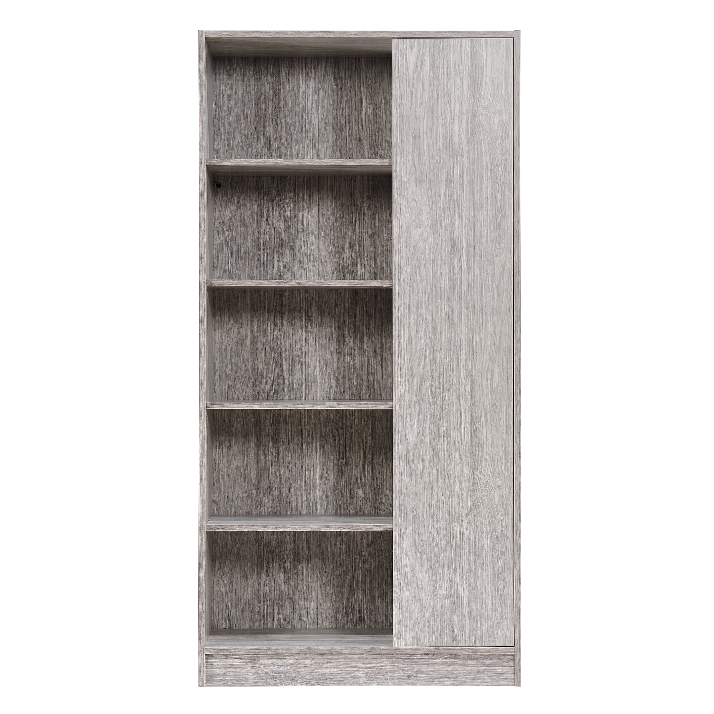 Annabelle Mid Century 5-Shelf Grey Oak Faux Wood Bookcase