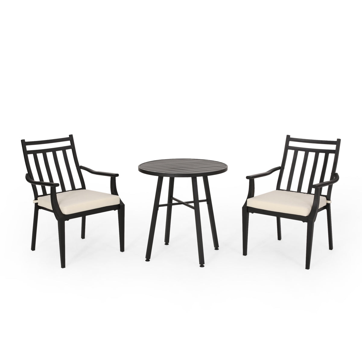 Brandywine Outdoor 3 Piece Bistro Set with Cushion, Matte Black and Beige