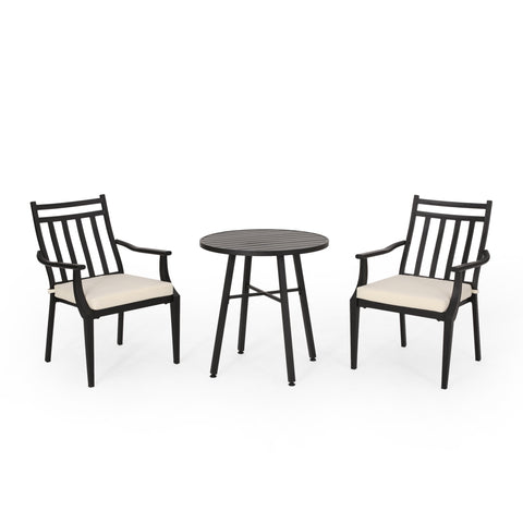 Brandywine Outdoor 3 Piece Bistro Set with Cushion, Matte Black and Beige