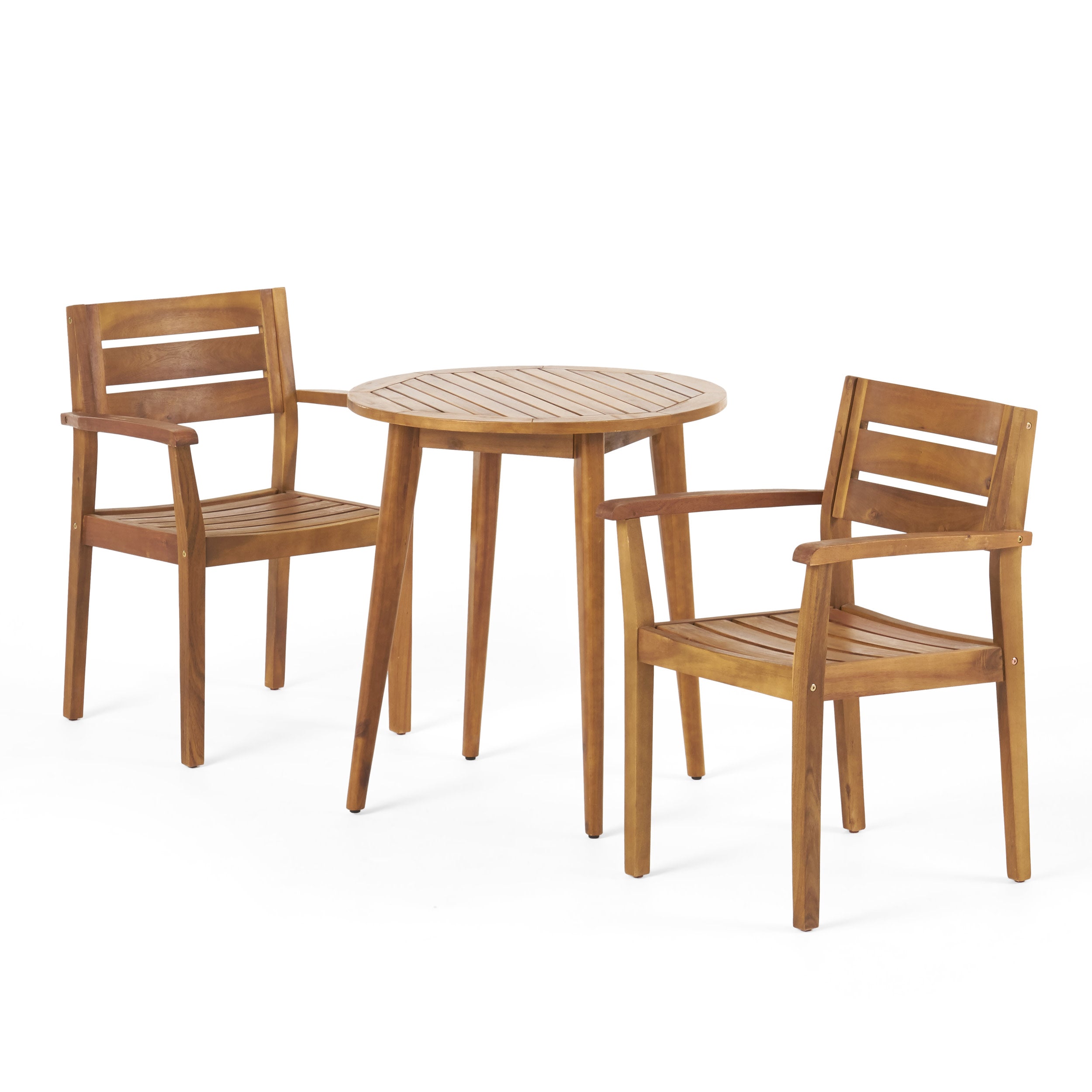 Cassell Outdoor 3 Piece Acacia Wood Bistro Set, Teak