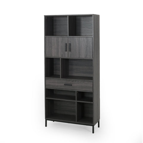 Elon Faux Wood Cube Unit 8 Shelves Bookcase, Dark Gray